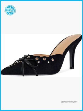 Studded Pointed Toe Stiletto Mules Slip on Heels Party Wedding Pumps